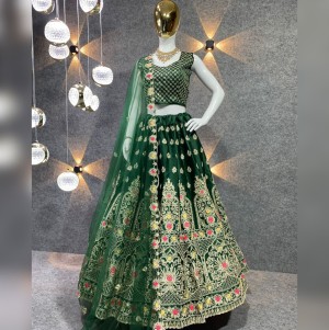 New Attractive Green Satin Silk With Sequence Work For Lehenga Choli